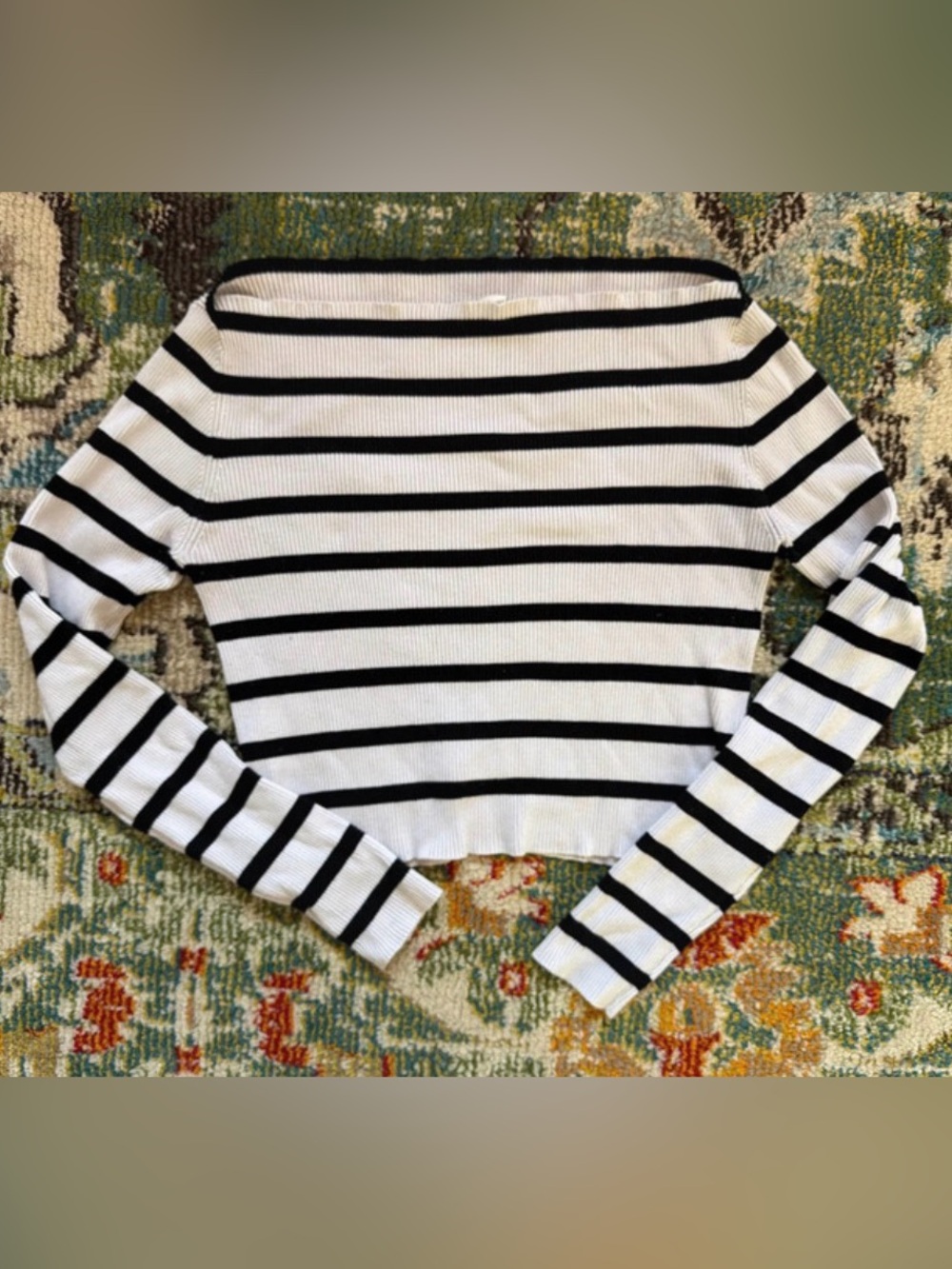 Altar’d State Striped Black and White off Shoulder Women's Sweater